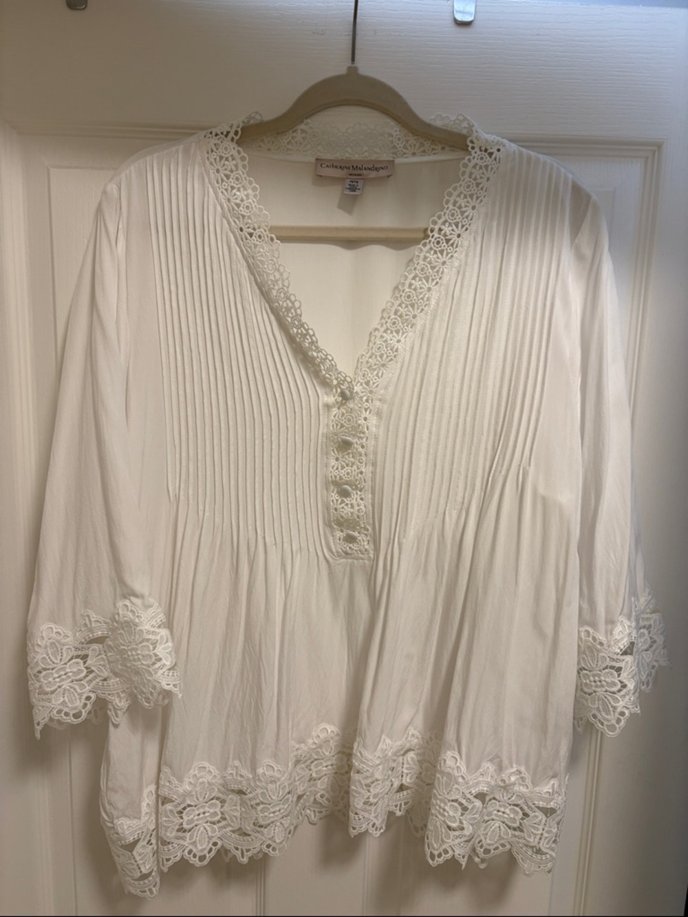 Catherine Malandrino White Lace-Trim V-Neck Tunic